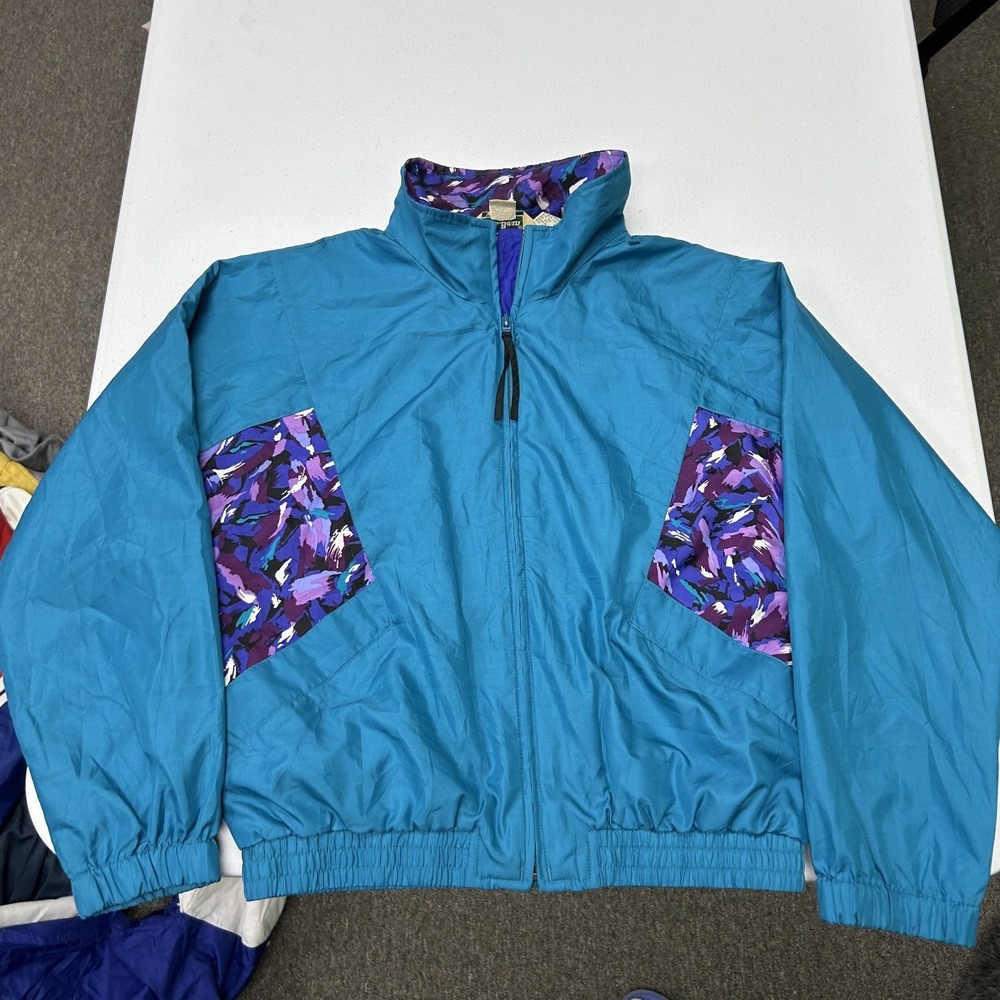 L.L. Bean Windbreaker Womens 8P Teal Purple Vintage 90s Abstract Mesh Lined